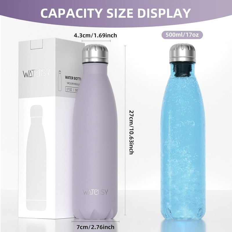 WATERSY Stainless Steel water bottles,17oz/500ml Insulated Water Bottles,Purple metal water bottle Keeps Drink Cold and Hot,BPA Free kids water bottles for School,Gym,Travel,Sports - Image 3